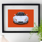 Lotus Elise S1 - silver on orange - A3/A4 Stylised Print