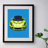Lotus Elise S2 - bright green on blue - A3/A4 Stylised Print