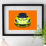 Lotus Elise S2 - bright green on orange - A3/A4 Stylised Print