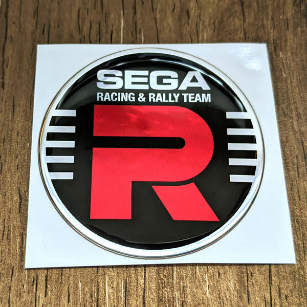 SEGA RACING & RALLY black, red & chrome resin domed badge