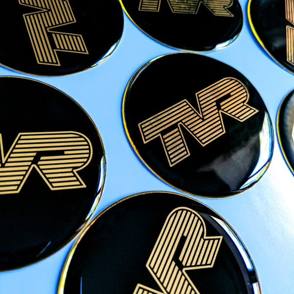 TVR black & silver / black & gold resin domed wheel badge (58mm)