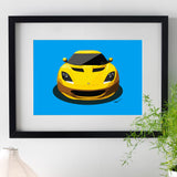 Lotus Evora - yellow on blue - A3/A4 Stylised Print
