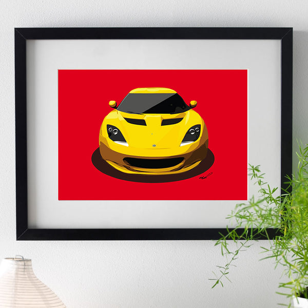 Lotus Evora - yellow on red - A3/A4 Stylised Print