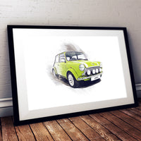 Classic Mini Cooper - Bright Green - A3/A4 Print "Splatter"