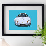Lotus Elise S1 - silver on blue - A3/A4 Stylised Print