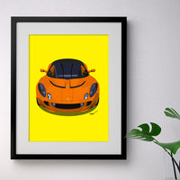 Lotus Elise S2 - orange on yellow - A3/A4 Stylised Print