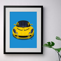 Lotus Elise S2 - yellow on blue - A3/A4 Stylised Print